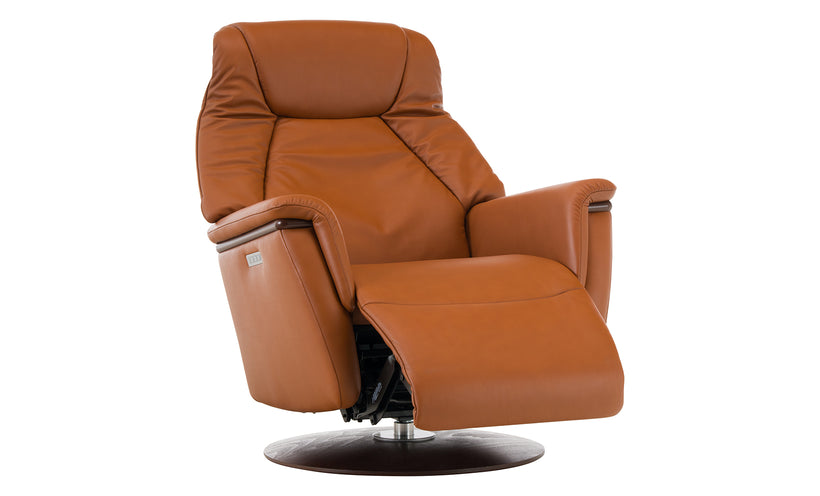 Brown leather recliner chair on a white background